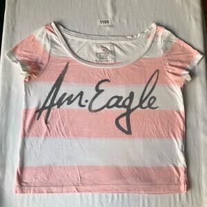 American Eagle Women’s Short Sleeve Thin See-through T-shirt size S, Pink White